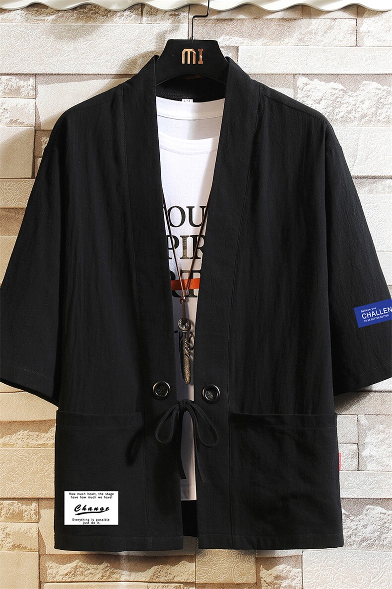 HF59062-P40风汉服男开衫外套七分袖道袍砖墙挂拍,男装民族服装,电商A040A