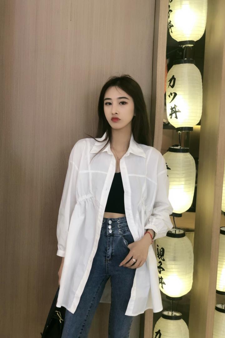 DG879春季新品设计感小众韩版抽绳休闲气质长袖衬衫,女装衬衫,L·H·X