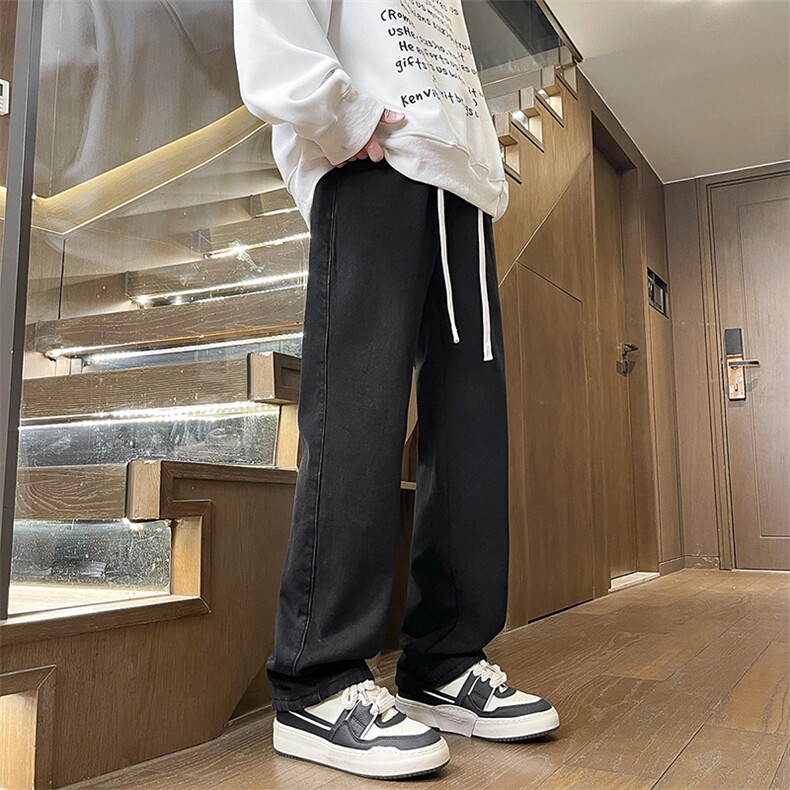 秋冬季加绒加厚高街宽松直筒修身牛仔裤男生休闲vibe男款美式裤子,男装牛仔裤,电商D325