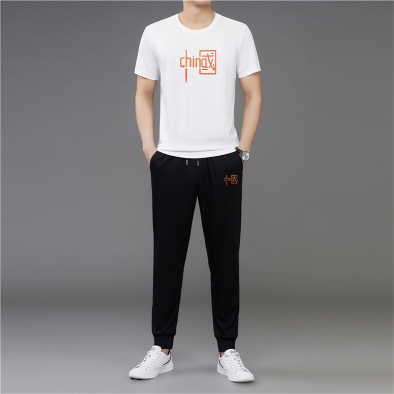短袖男t恤宽松夏季套装休闲运动半袖衣服男装潮流T恤卫衣冰丝,男装休闲套装,电商B212（原钱塘6029）