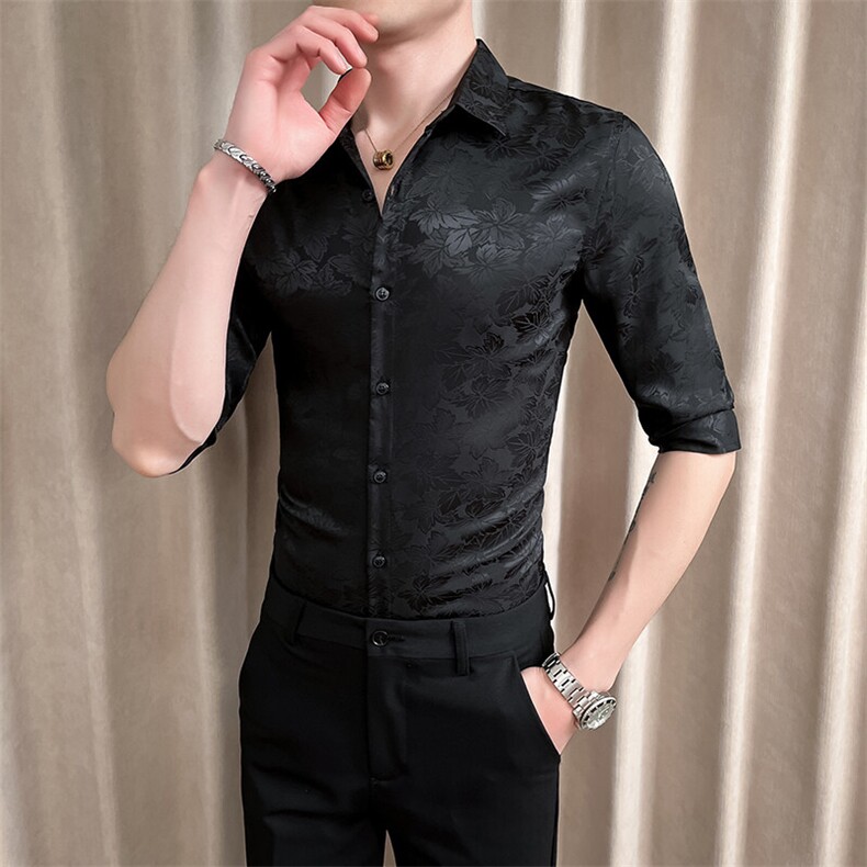 夏季男士新款痞帅七分袖花衬衣男休闲修身衬衫301A-1/CS428/P55,男装衬衫,星座301A-1