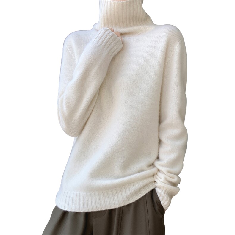 100%纯羊毛衫女一线成衣高领加厚针织毛衣宽松羊绒衫长袖打底上衣,女装羊毛衫,美轩羊绒