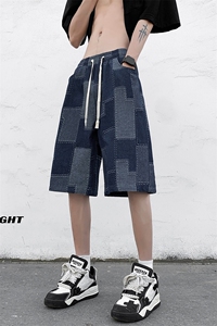 美式ins高街牛仔短裤小众百搭拼接渐变牛仔裤K2309-P45控68图片