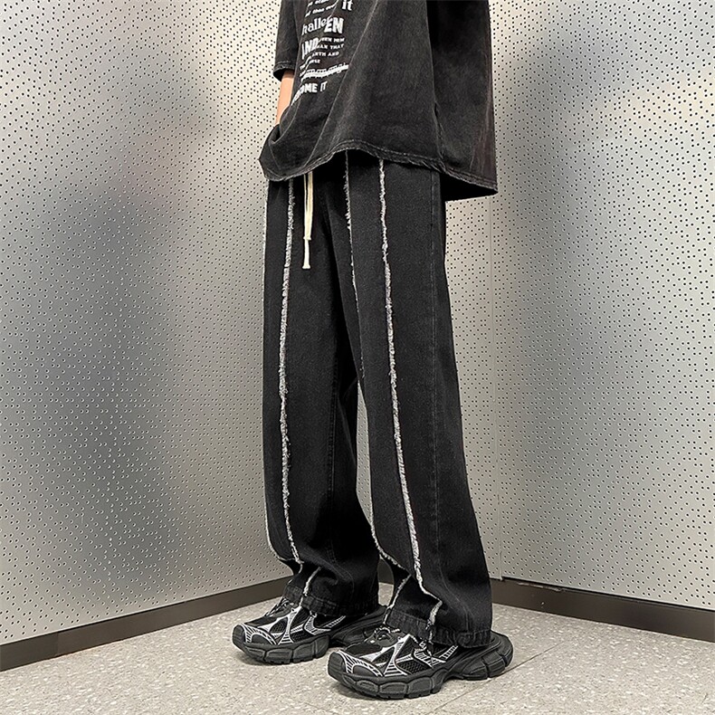 高街vibe复古毛边牛仔裤男美式潮牌直筒oversize阔腿裤 K7499-P42图片