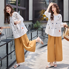 2025年夏装新款气质创意刺绣衬衫宽松阔腿裤套装巨好看的两件套，女装套装/套裙，流量+