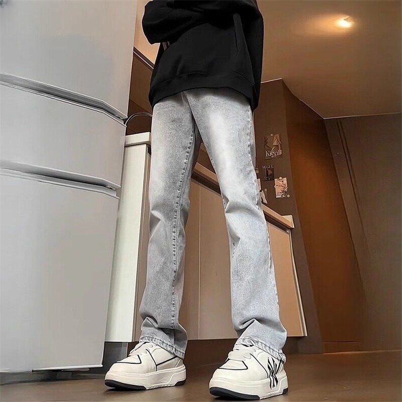 烟灰色牛仔裤男2024春季弹力休闲裤美式潮牌高街vibe修身微喇裤子图片