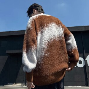 1506-1/MY121/P59美式复古撞色慵懒风毛衣男秋冬季宽松针织衫百搭图片
