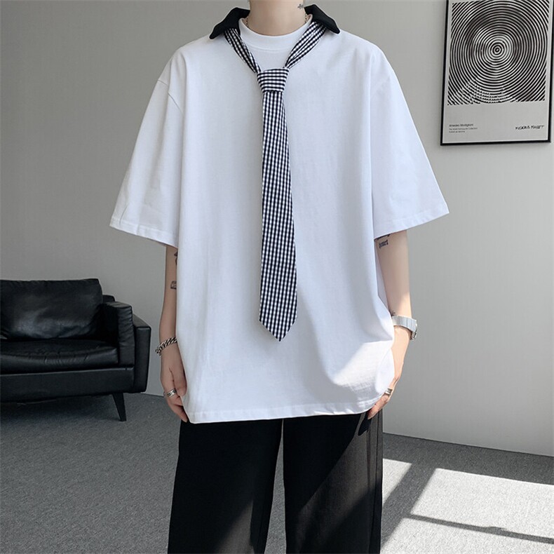 T1032-P38特控68大码可拆卸领带T恤高品质情侣短袖，男装T恤，电商D232