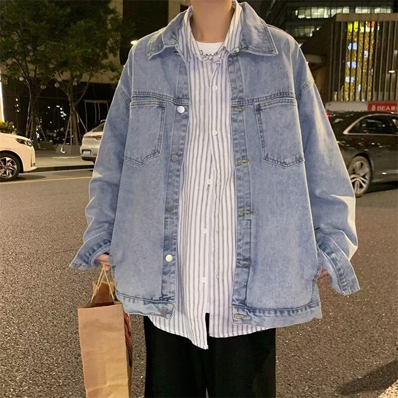 炸街牛仔外套男春秋季潮流港风宽松休闲百搭工装夹克上衣JK15P58,男装夹克,星座410-2
