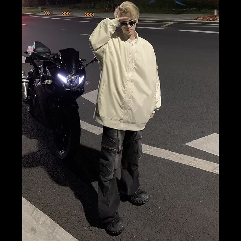 美式ins潮牌工装夹克男春秋宽松情侣装设计感飞行服外套QJ841-P65,男装夹克,星座1008