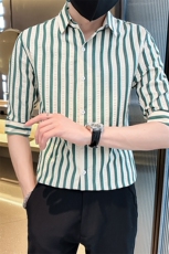 夏季男士七分袖印花衬衫男休闲修身条纹衬衣A236-A41-P55，男装衬衫，电商A236