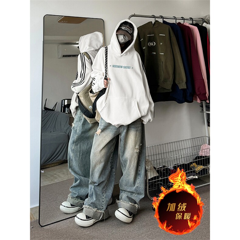 抖音得物供货提供视频秋冬重磅美式宽松织带连帽卫衣0611,男装卫衣,电商A486