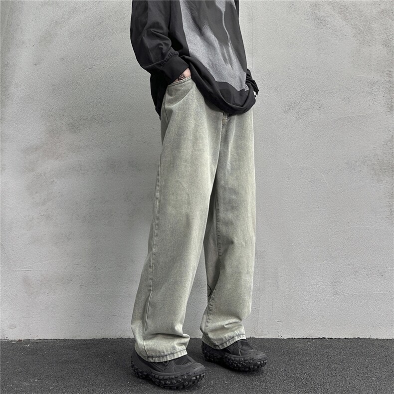 k1048-p45-控68M-5XL港风高阶黄泥黑暗宽松牛仔裤,男装牛仔裤,星座116