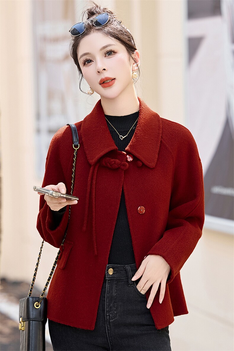 现货！2024冬装小香风主推跑量款双面羊毛呢纯色小清新外套,女装毛呢外套,众宇琦