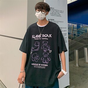 2023夏季新款港风外景宽松大码圆领卡通印花半袖T恤T16-P28，男装T恤，星座914-3