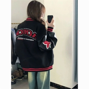 高街潮牌设计感拼接撞色棒球服外套男女秋冬美式复古宽松情侣夹克图片