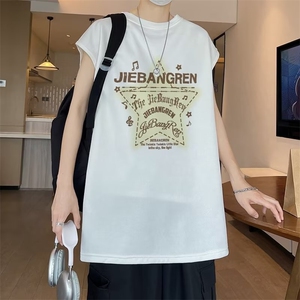 港风夏季印花无袖背心男汗衫男纯棉坎肩短袖T恤男T6629-P32图片