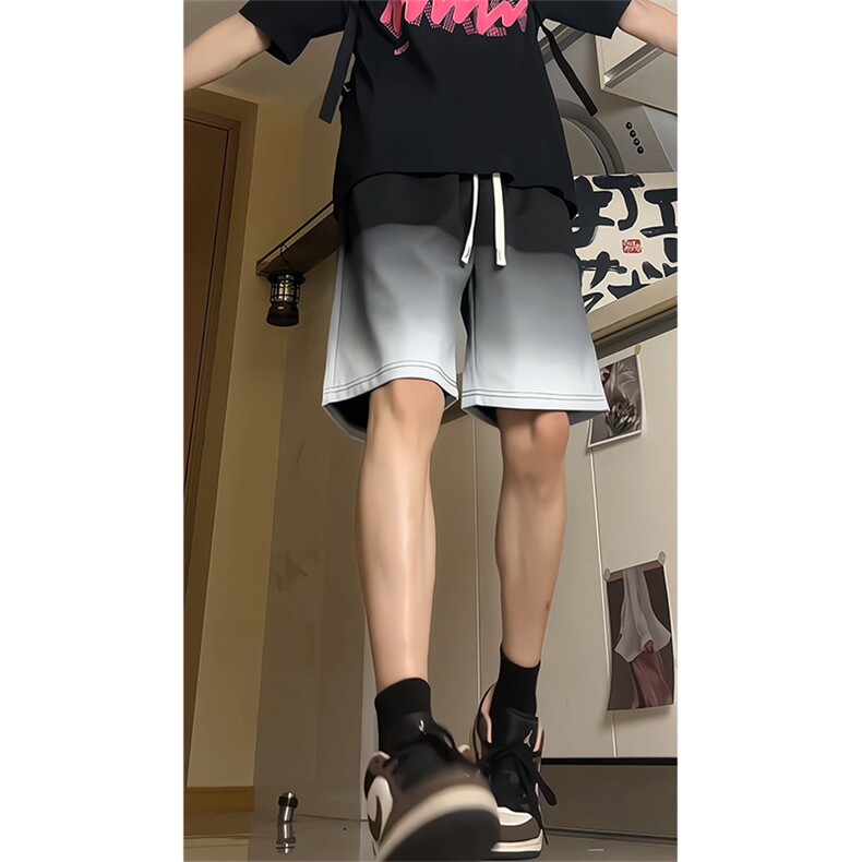 现货供视频~渐变色短裤情侣宽松直筒运动五分裤A456特P30,男装牛仔裤,电商A309