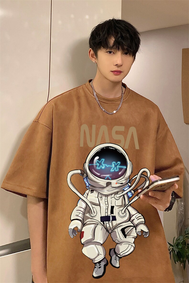 ！24夏季新款宽松大码港风宇航员麂皮绒T恤TJ2308-特p19,男装T恤,星座508（原C305）