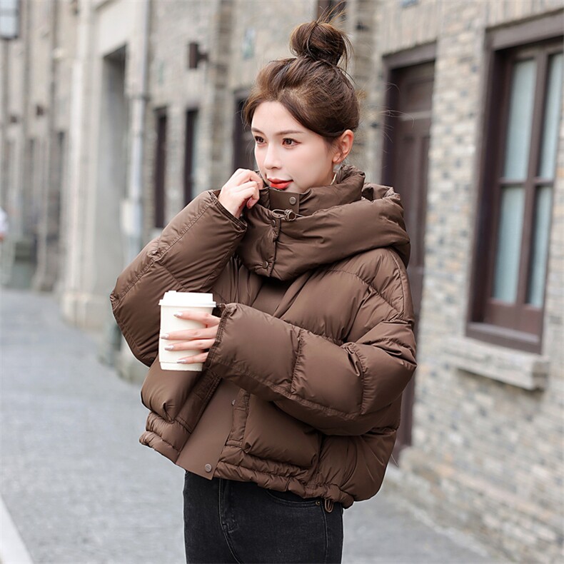 欧货白鹅绒羽绒服女短款2025冬季新款加厚小个子面包服连帽外套女,女装羽绒服,意芙