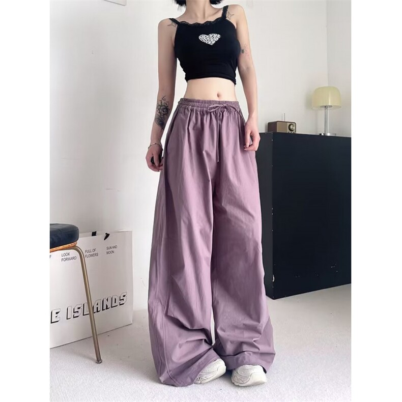 美式高腰轻薄伞兵裤女夏季宽松阔腿裤落伞裤美式工装裤A8899-p35,男装工装外套,星座1008