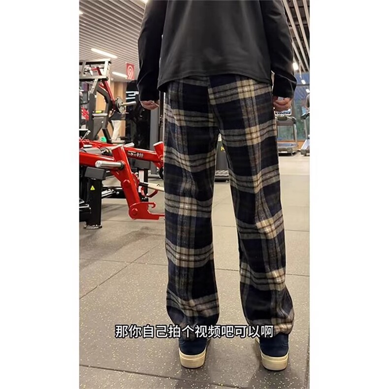 新款美式复古毛呢格子裤男春季运动裤子显瘦直筒休闲裤LCK200-P49,女装休闲裤,星座1008