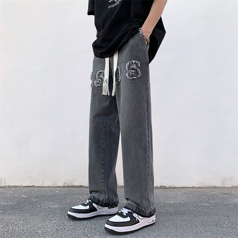 牛仔裤男款休闲长裤水洗做旧宽松直筒大码阔腿裤子XK66321-P50,男装牛仔裤,电商A042