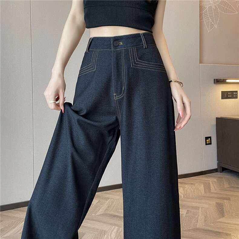 八分九分丹宁阔腿牛仔色裤子女春季新款小个子宽松显瘦直筒裤，女装牛仔裤，梦白服饰厂