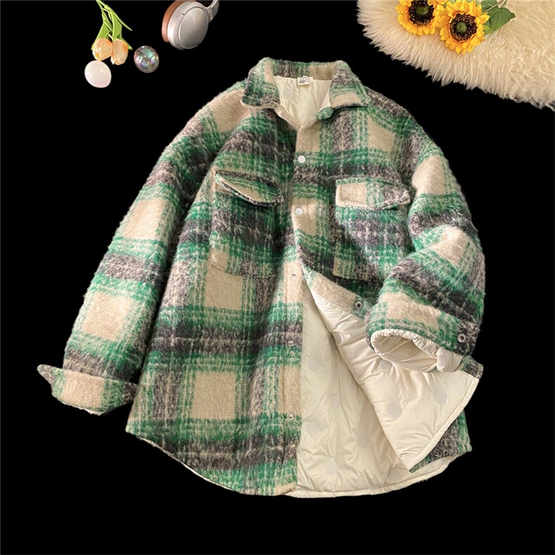 现货90白鸭绒毛呢料格子加厚羽绒服宽松大码外套A017YR99P225,男装羽绒服,电商A017