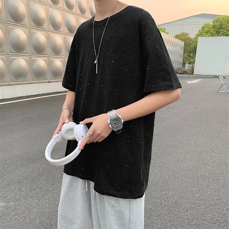男潮流夏季圆领T恤宽松短袖满天星喷金五分袖T3052P24图片