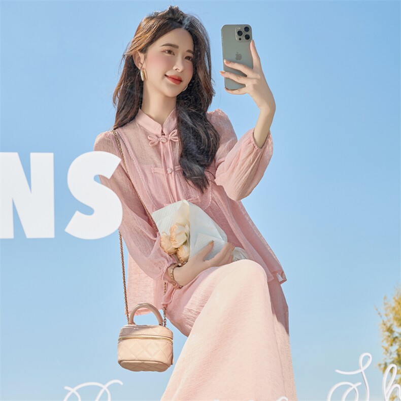 新中式国风盘扣衬衫时尚套装女2025夏季新款减龄阔腿裤显瘦两件套,女装套装/套裙,水衣源