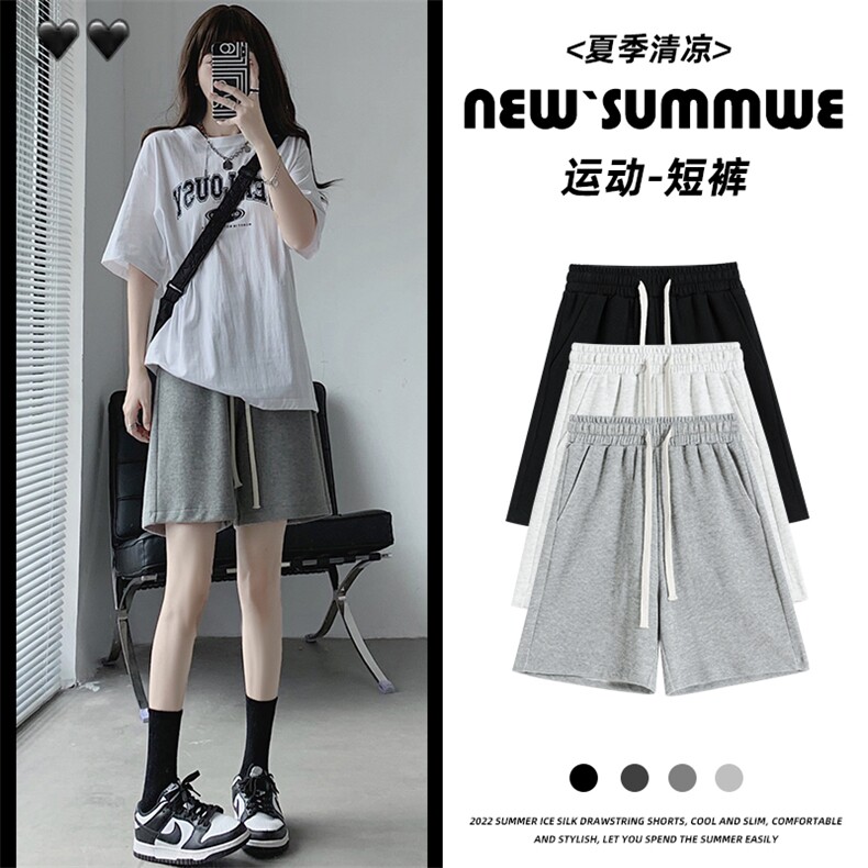 米尼运动短裤女夏季中裤灰色休闲阔腿五分裤K3105-P28官图，女装休闲裤，电商B245