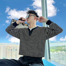 AW212/P78控108秋季社会小伙假两件拼接撞色设计感打底卫衣男黑首，男装T恤，星座305B-1