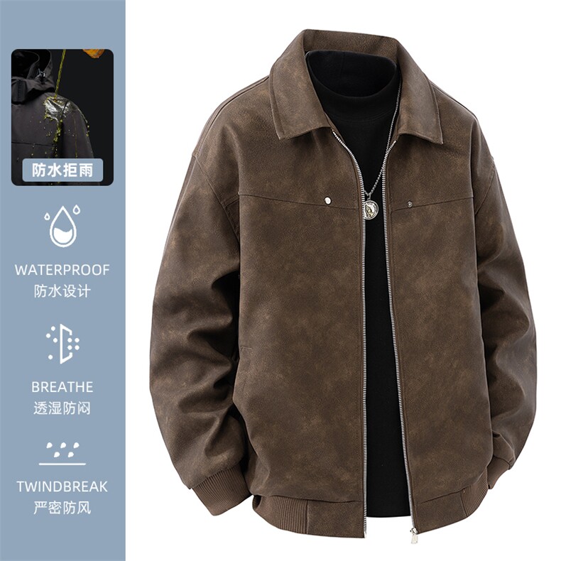 2025秋冬二开直播品质休闲皮夹克飞行服皮衣男外套PY237-P53图片
