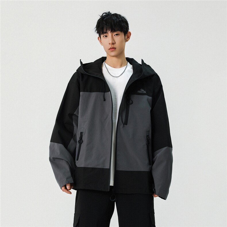 新款拼接休闲连帽夹克三防百搭冲锋衣JK006-P60,男装夹克,电商A132（原电商B245）