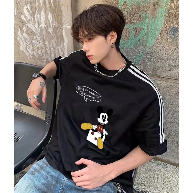 抖音得物高品质二开240克宽松纯棉美式潮牌三条杠织带短袖T恤，男装T恤，电商A486-1