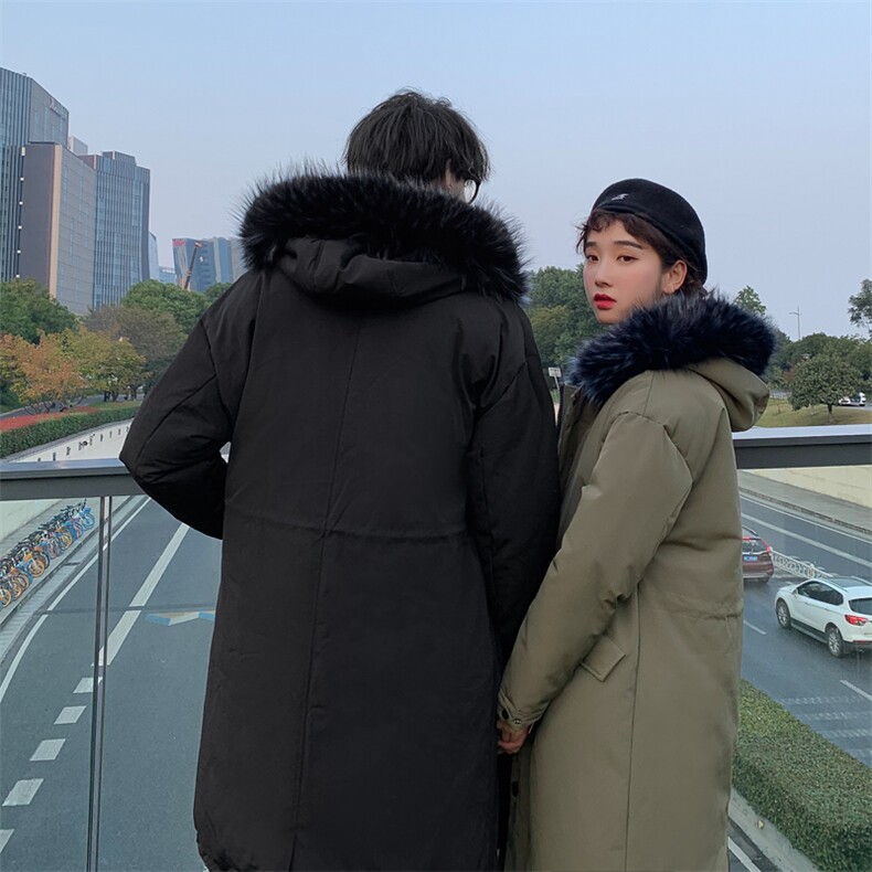 2019冬季新港风情侣毛领抽绳大码中长连帽加厚加棉衣男M738-P145,男装棉衣,电商A001