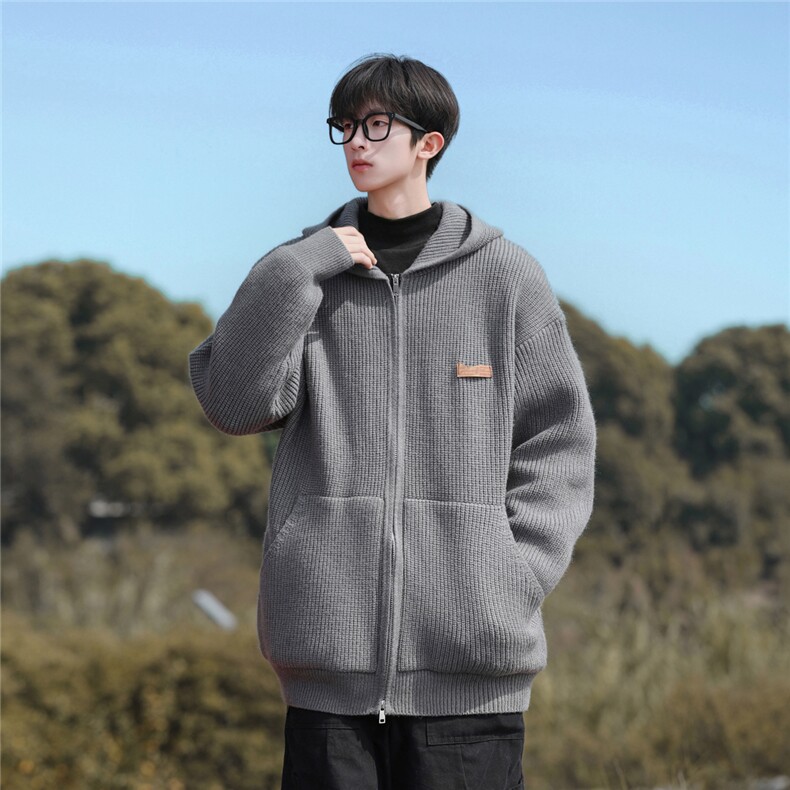 23/秋季连帽针织开衫男生秋冬宽松慵懒风毛衣外套XMYL03-P75控108,男装针织衫/毛衣,电商B370
