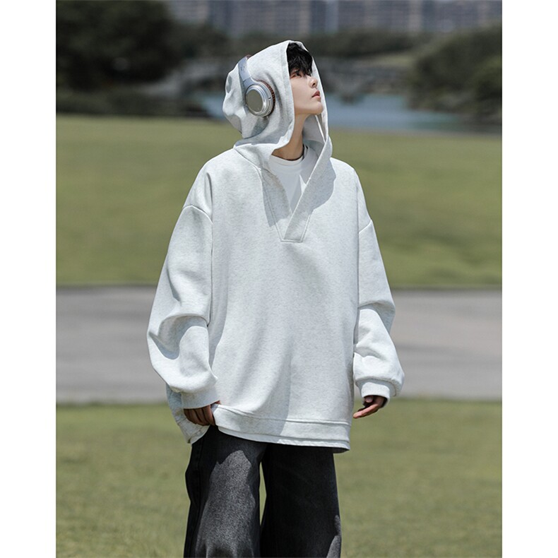 8XL-M叠穿假两件卫衣重磅连帽V领拼接套头衫宽松大码外套WY006P65图片