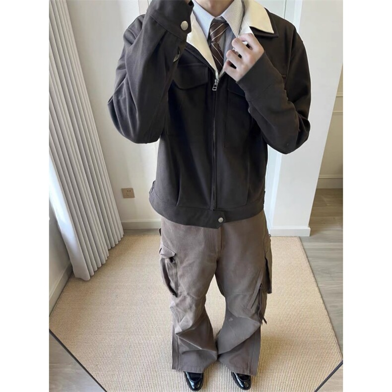 现货巴比伦水洗麂皮假两件老钱风艾克夹克休闲外套,男装夹克,星座910A