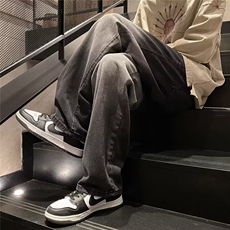 美式高街vibe黑色渐变抽绳牛仔裤男oversize潮牌直筒裤子-NK701，男装牛仔裤，星座601-2