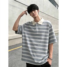 2026夏季新款复古条纹polo领短袖T恤男DT6254-特P30建议零售价78，男装T恤，电商A001