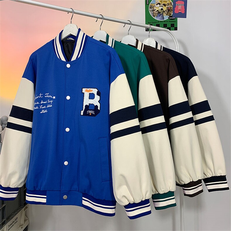 港风毛毯上衣夹克宽松落肩拼色棒球服外套JK712-P75图片