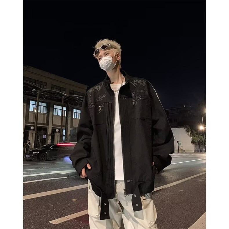 美式重磅机车棒球服外套男秋季新款工装休闲宽松短夹克JK931/P90,男装夹克,星座506