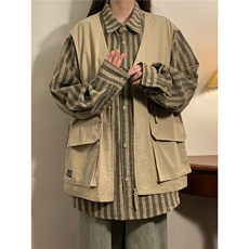 1中性假两件衬衫马甲外套女潮流情侣女夹克外套男77860特P68控108，女装短外套，星座226-2