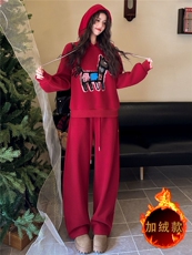 简约时尚休闲套装女秋冬新款韩系宽松显瘦连帽卫衣直筒长裤两件套，女装套装/套裙，江南
