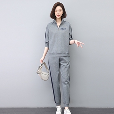 2024春秋季新款时尚优雅套头立领撞色卫衣两件套，女装套装/套裙，独衣靓