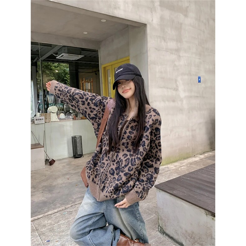有货~美式豹纹针织衫卫衣cleanfit慵懒风宽松毛衣外套MY242-特P58,男装针织衫/毛衣,星座218-5