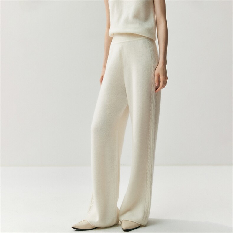 日常款~山羊绒秋冬新款女针织休闲直筒侧边麻花阔腿裤毛针织裤，女装休闲裤，绒创羊绒