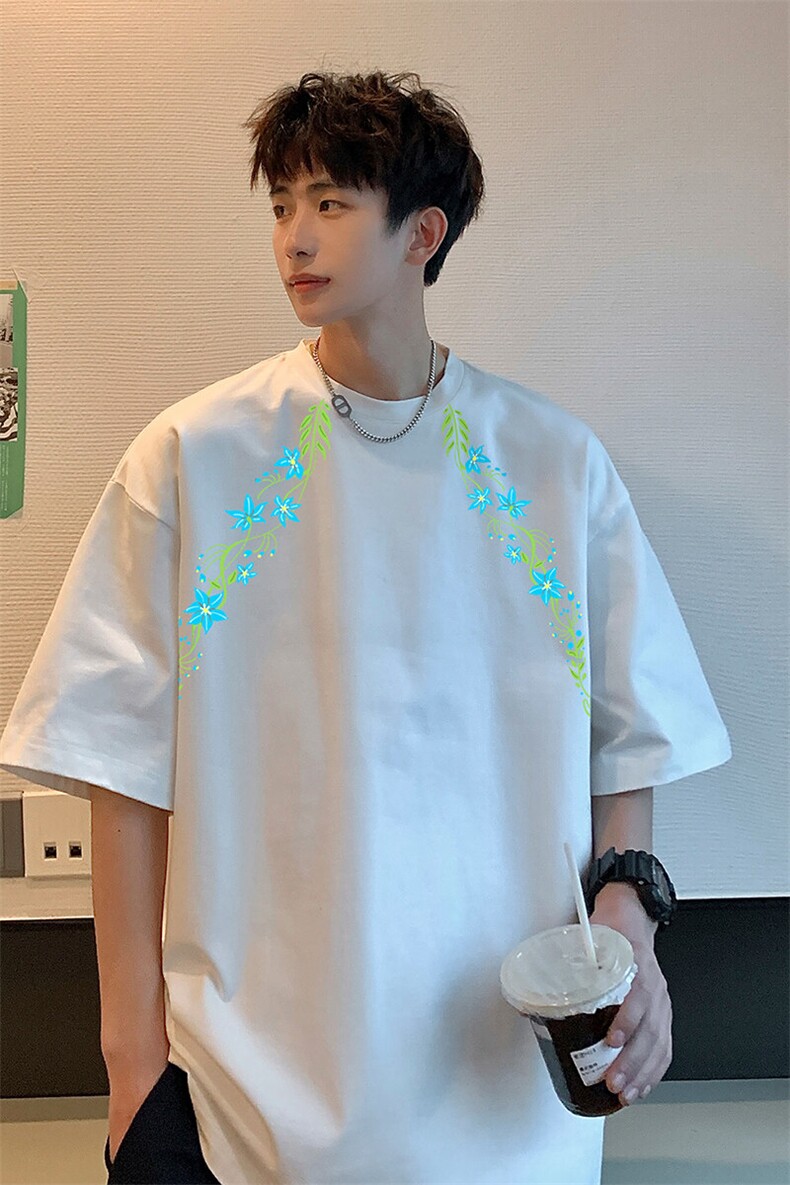 A2070TP20控39-夏季新款2025美式复古花卉印花短袖男宽松圆领T恤,男装T恤,电商B241